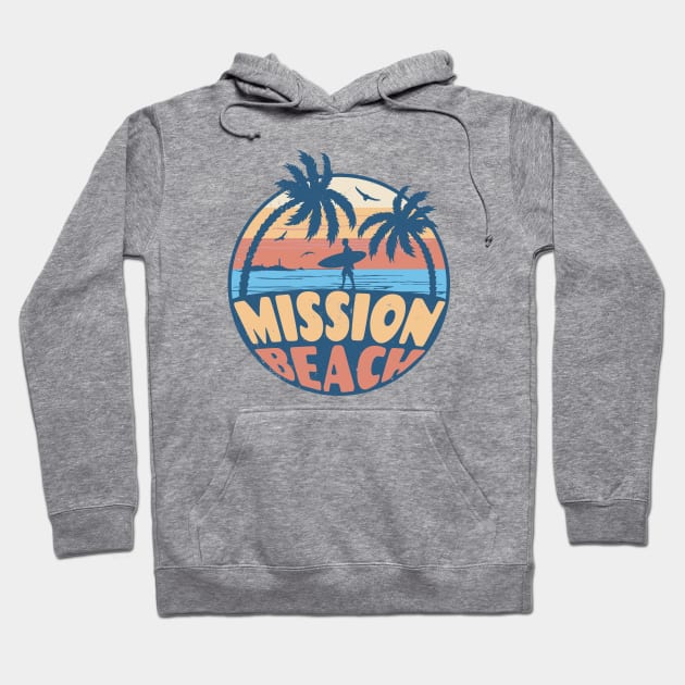 Vintage Surfing Mission Beach, California // Retro Summer Vibes // Grunge Surfer Sunset Hoodie by Now Boarding